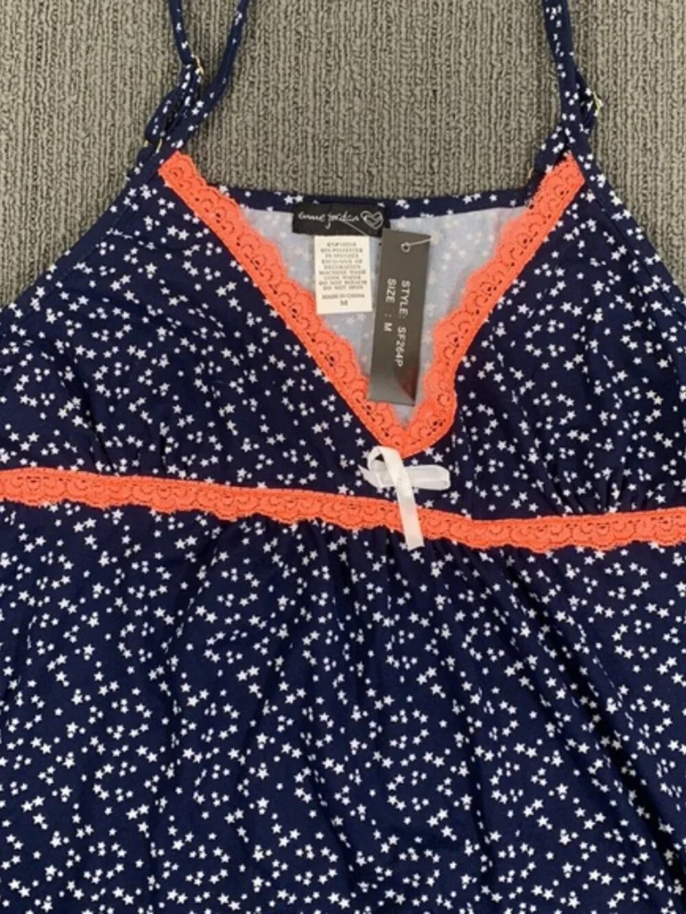 Emme Jordan 2 Piece Pajama Set Camisole & Pants Womens Size M Navy Stars Orange